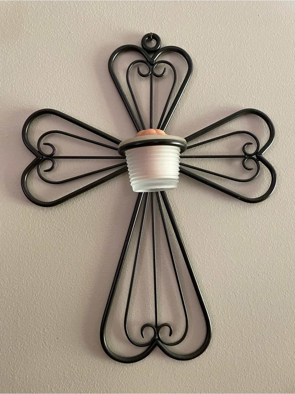 PartyLite Black Metal Cross Wall Candle Holder with White Cup
